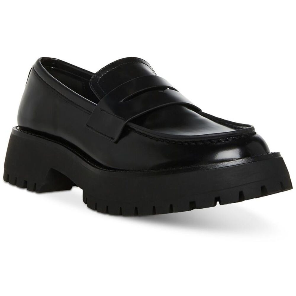 Black Lug-Sole Penny Loafers for Women